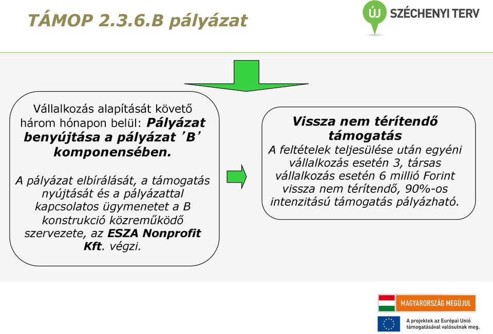 A pályázat elbírálását, a támogatás nyújtását és a pályázattal kapcsolatos ügymenetet a B konstrukció közreműködő