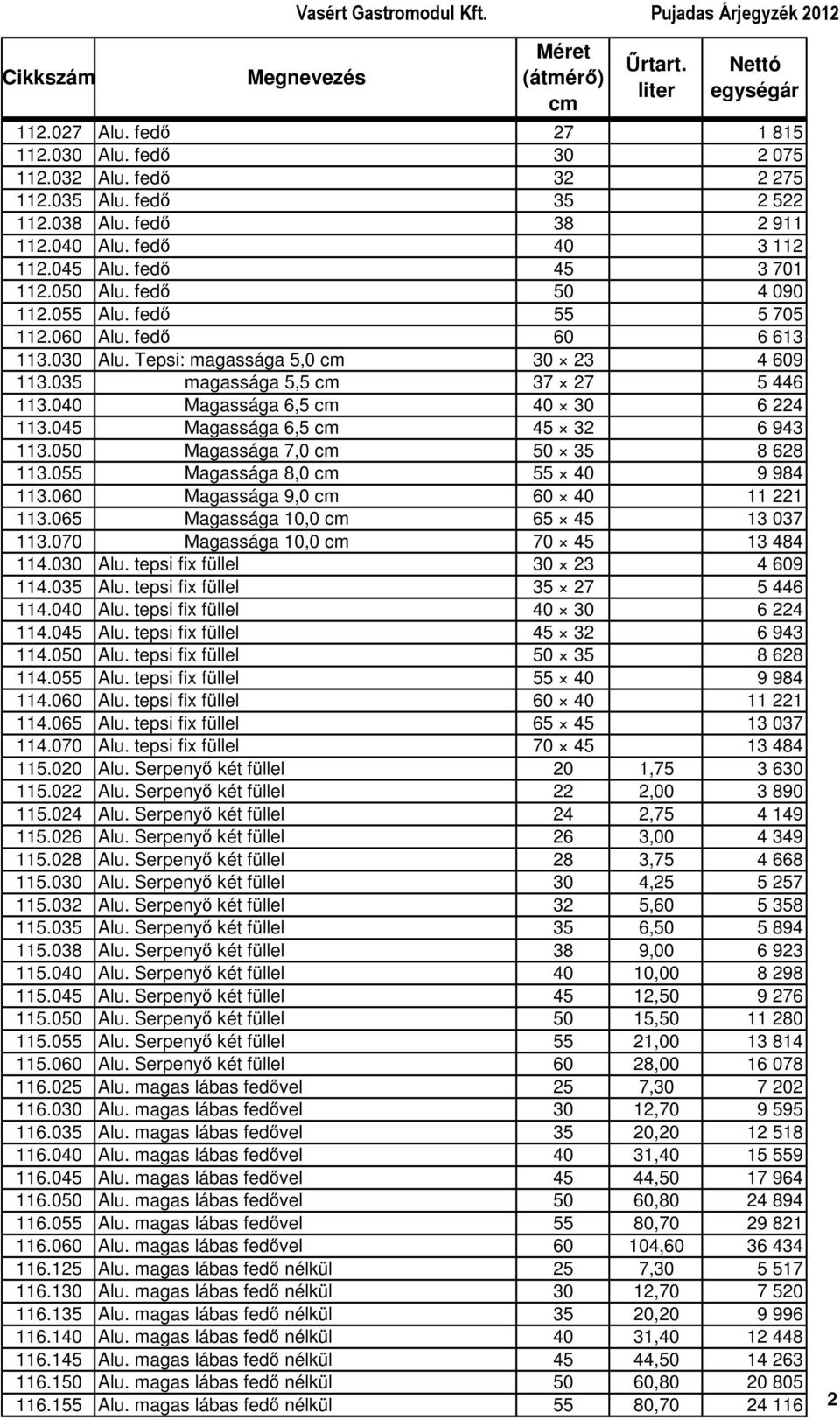 045 Magassága 6,5 45 32 6 943 113.050 Magassága 7,0 50 35 8 628 113.055 Magassága 8,0 55 40 9 984 113.060 Magassága 9,0 60 40 11 221 113.065 Magassága 10,0 65 45 13 037 113.