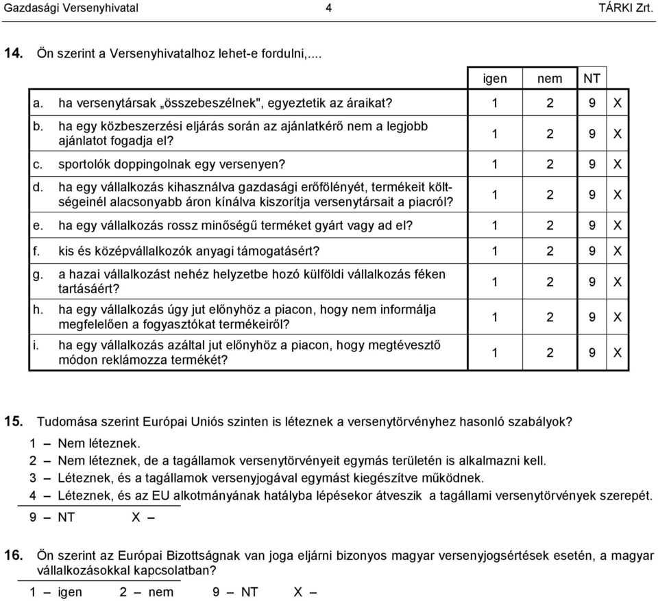 ppingolnak egy versenyen? d. ha egy vállalkozás kihasználva gazdasági erőfölényét, termékeit költségeinél alacsonyabb áron kínálva kiszorítja versenytársait a piacról? e. ha egy vállalkozás rossz minőségű terméket gyárt vagy ad el?