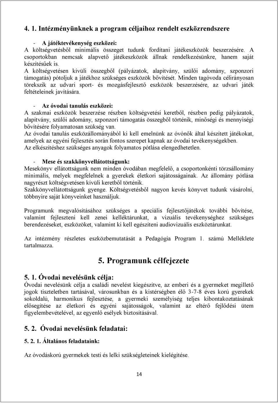 A költségvetésen kívüli összegből (pályázatok, alapítvány, szülői adomány, szponzori támogatás) pótoljuk a játékhoz szükséges eszközök bővítését.