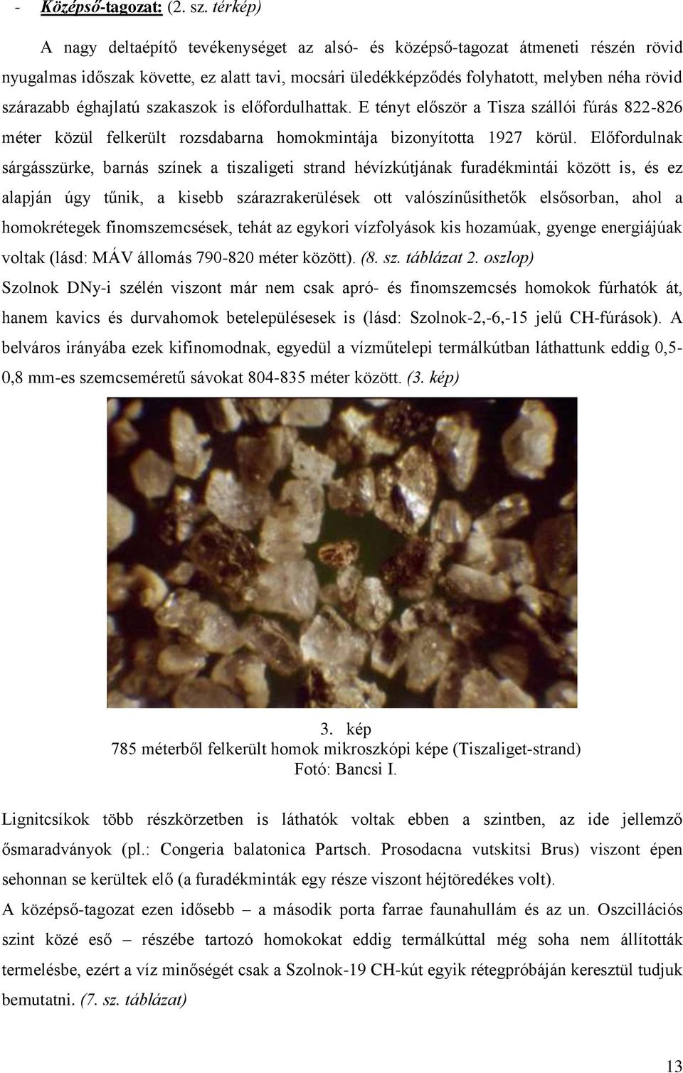 éghajlatú szakaszok is előfordulhattak. E tényt először a Tisza szállói fúrás 822-826 méter közül felkerült rozsdabarna homokmintája bizonyította 1927 körül.