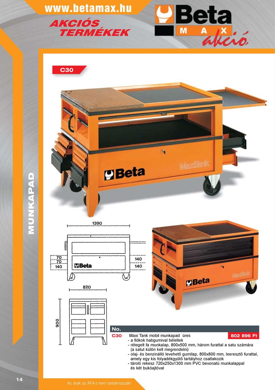 rétegelt fa munkalap, 800x500 mm, három furattal a satu számára (a satut külön kell megrendelni) -