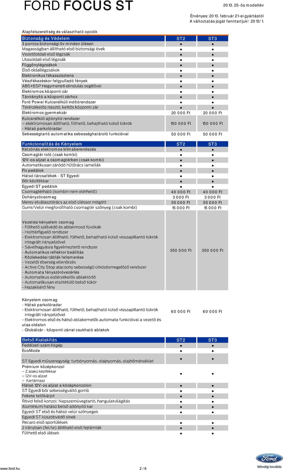automatika sebességhatároló funkcióval 50 000 Ft 50 000 Ft Funkcionalitás és Kényelem ST2 ST3 Kétzónás elektromos klímaberendezés Csomagtér roló (csak kombi) 12V-os aljzat a csomagtérben (csak kombi)