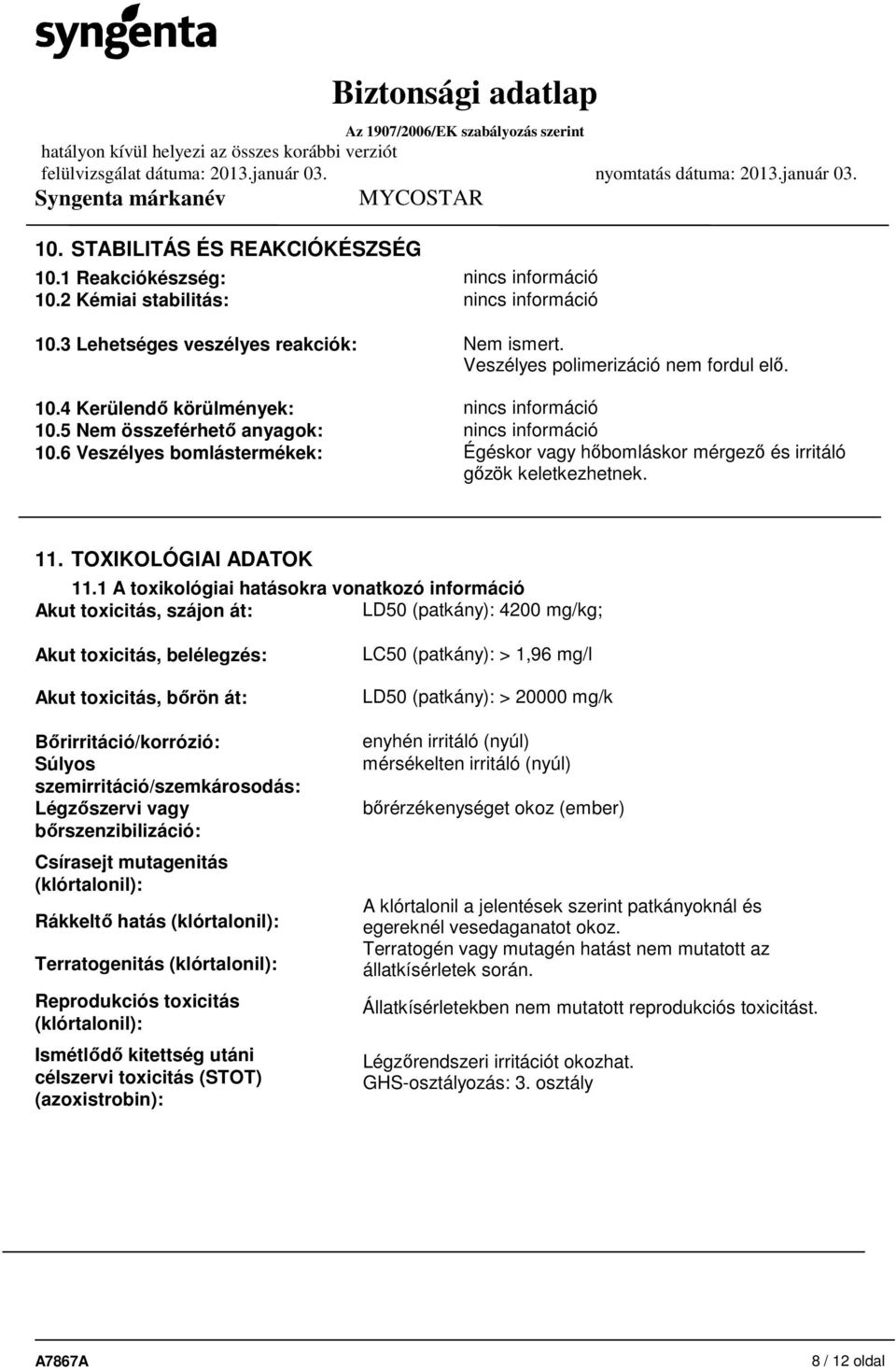 TOXIKOLÓGIAI ADATOK 11.