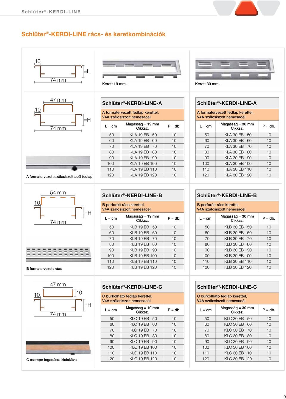 50 KLA 19 EB 50 10 60 KLA 19 EB 60 10 70 KLA 19 EB 70 10 80 KLA 19 EB 80 10 90 KLA 19 EB 90 10 100 KLA 19 EB 100 10 110 KLA 19 EB 110 10 120 KLA 19 EB 120 10 Schlüter -KERDI-LINE-A A formatervezett