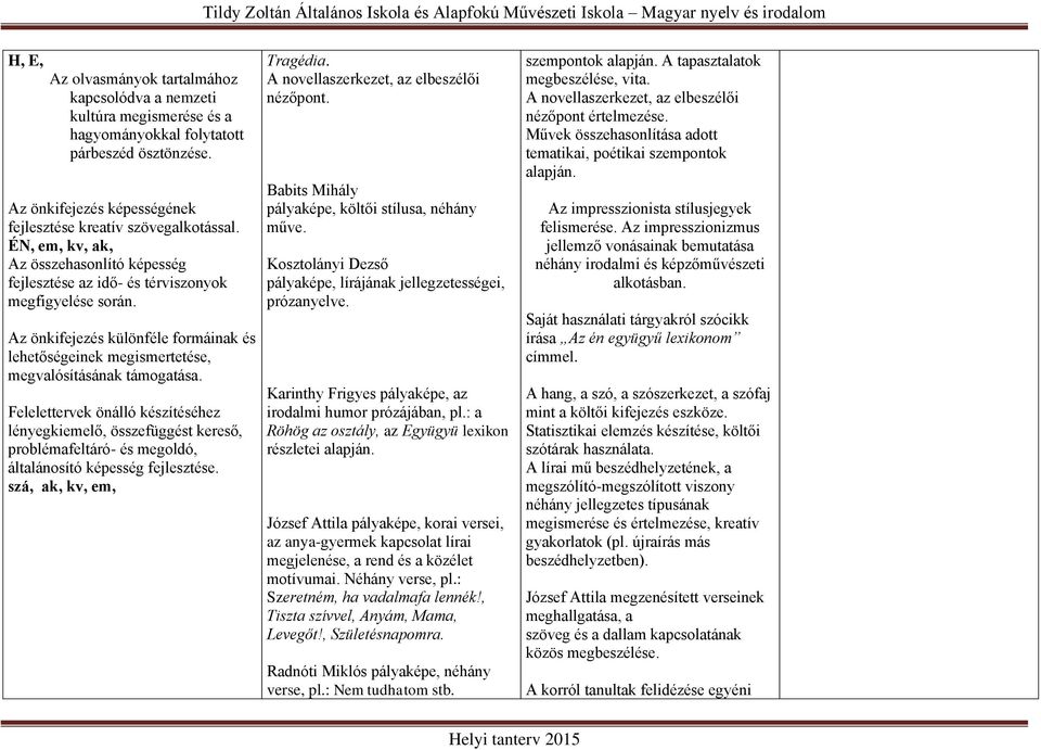 Felelettervek önálló készítéséhez lényegkiemelő, összefüggést kereső, problémafeltáró- és megoldó, általánosító képesség fejlesztése. szá, ak, kv, em, Tragédia.