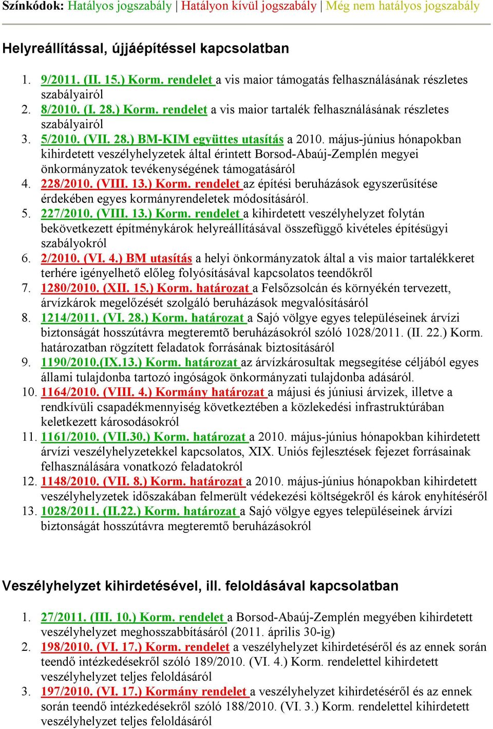 május-június hónapokban kihirdetett veszélyhelyzetek által érintett Borsod-Abaúj-Zemplén megyei önkormányzatok tevékenységének támogatásáról 4. 228/2010. (VIII. 13.) Korm.