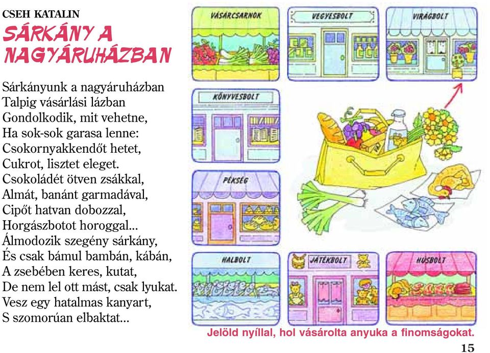 Csokoládét ötven zsákkal, Almát, banánt garmadával, Cipõt hatvan dobozzal, Horgászbotot horoggal.