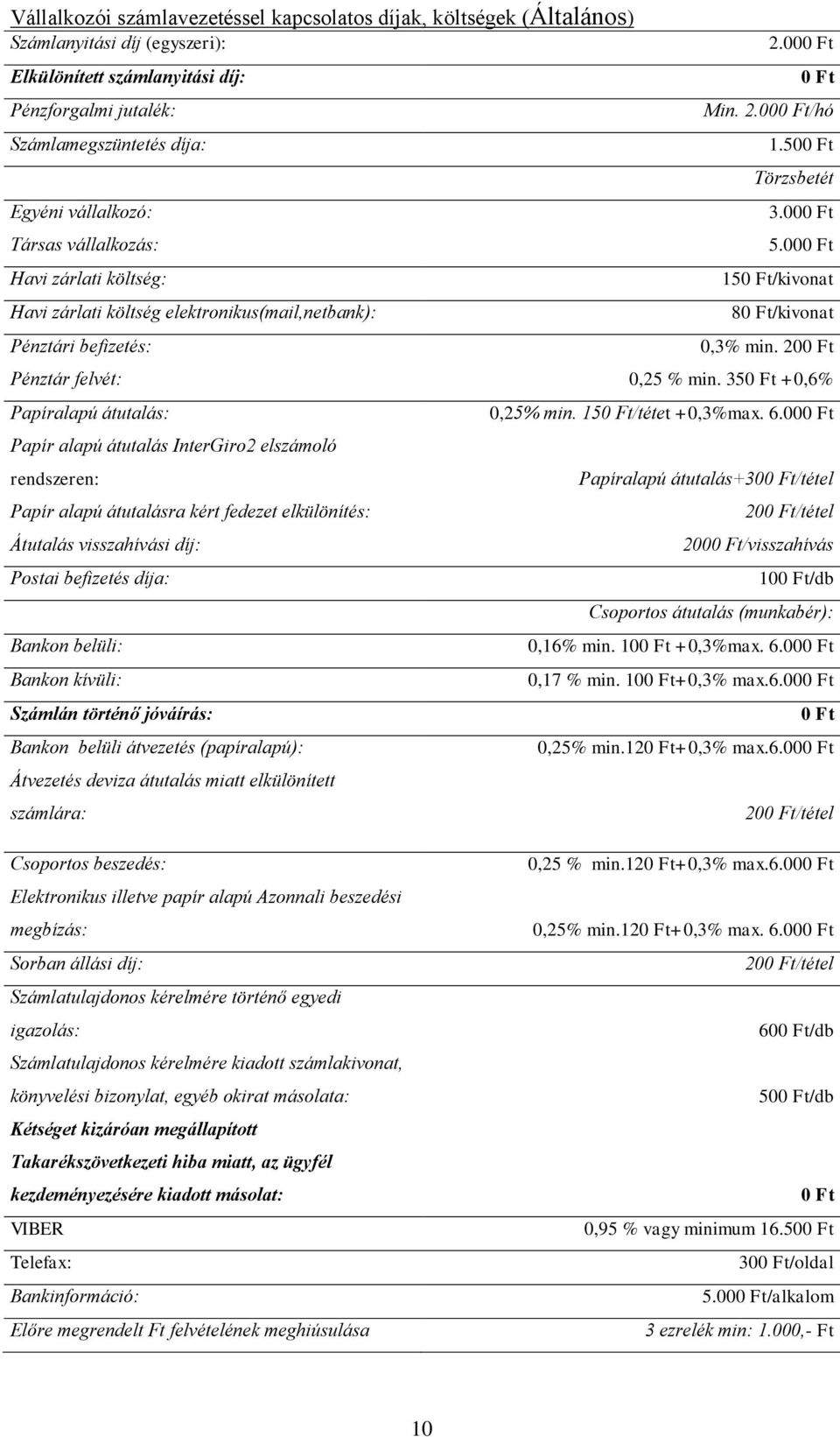 20 Pénztár felvét: 0,25 % min.