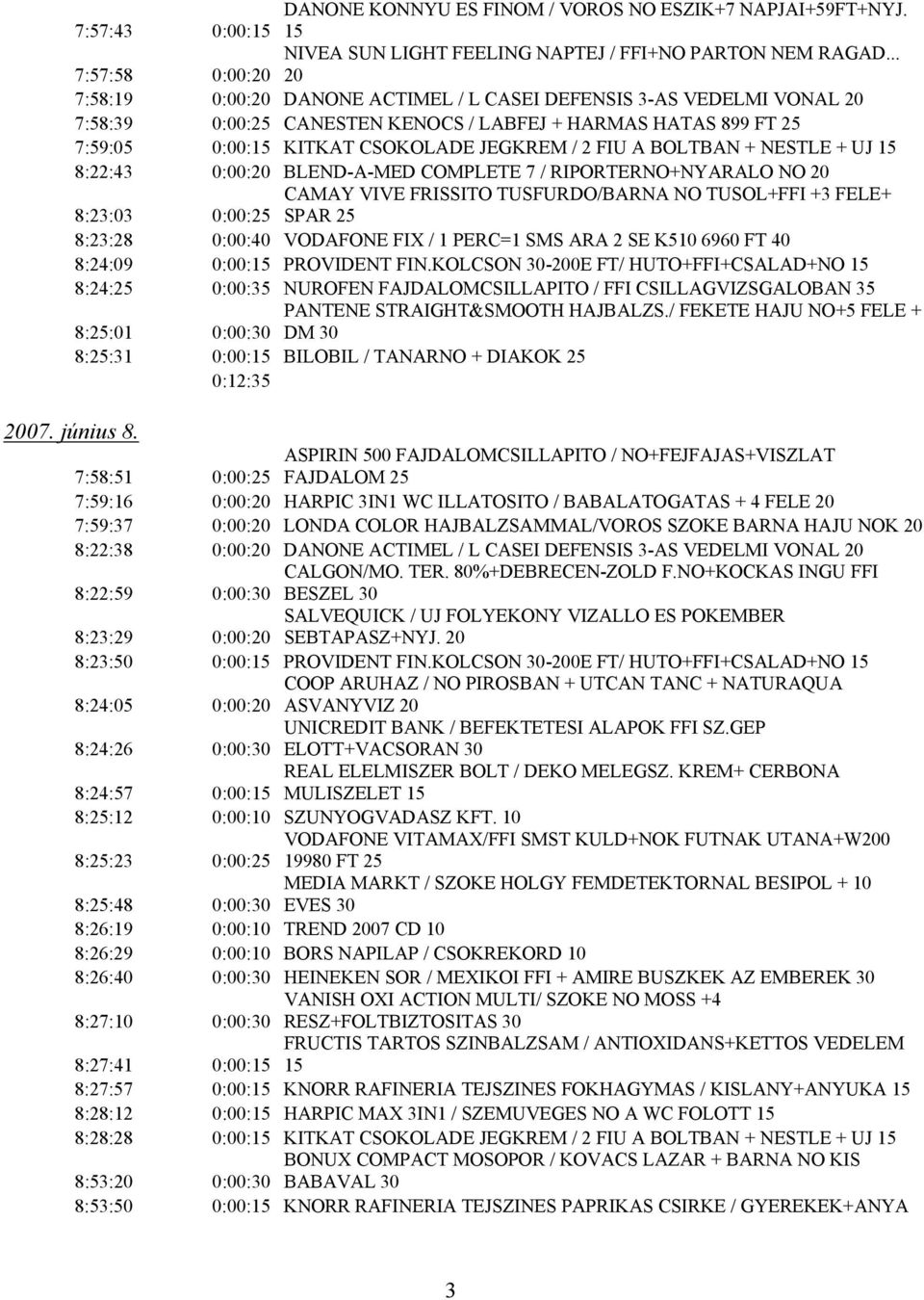 JEGKREM / 2 FIU A BOLTBAN + NESTLE + UJ 15 8:22:43 0:00:20 BLEND-A-MED COMPLETE 7 / RIPORTERNO+NYARALO NO 20 CAMAY VIVE FRISSITO TUSFURDO/BARNA NO TUSOL+FFI +3 FELE+ 8:23:03 0:00:25 SPAR 25 8:23:28
