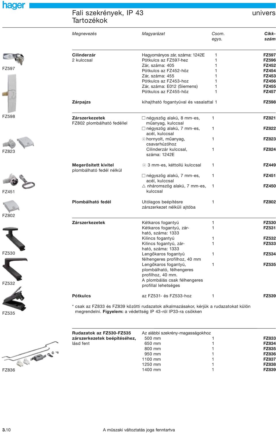 1 FZ456 Zár, száma: E012 (Siemens) 1 FZ455 Pótkulcs az FZ455höz 1 FZ457 Zárpajzs kihajtható fogantyúval és vasalattal 1 FZ598 FZ598 FZ823 FZ451 Zárszerkezetek négyszög alakú, 8 mmes, 1 FZ821 FZ802