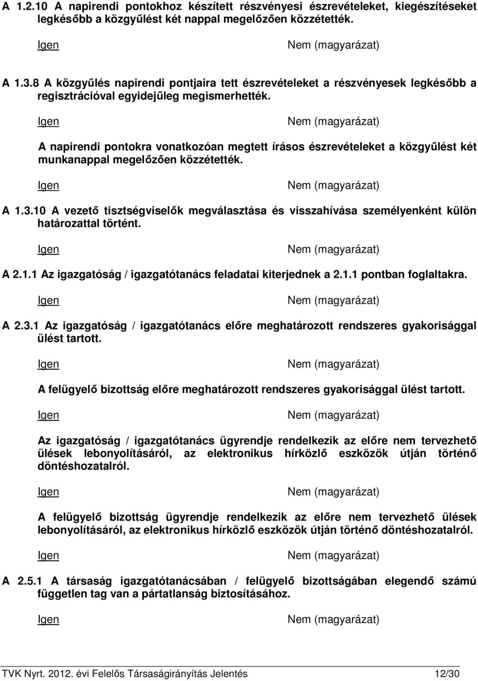 A napirendi pontokra vonatkozóan megtett írásos észrevételeket a közgyűlést két munkanappal megelőzően közzétették. A 1.3.