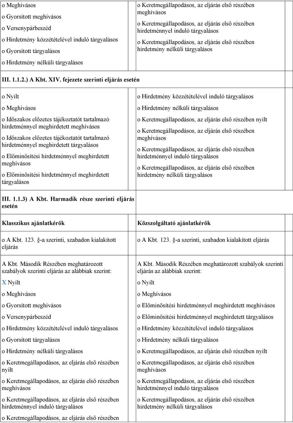 fejezete szerinti eljárás esetén Nyílt Meghíváss Időszaks előzetes tájékztatót tartalmazó hirdetménnyel meghirdetett meghíváss Időszaks előzetes tájékztatót tartalmazó hirdetménnyel meghirdetett