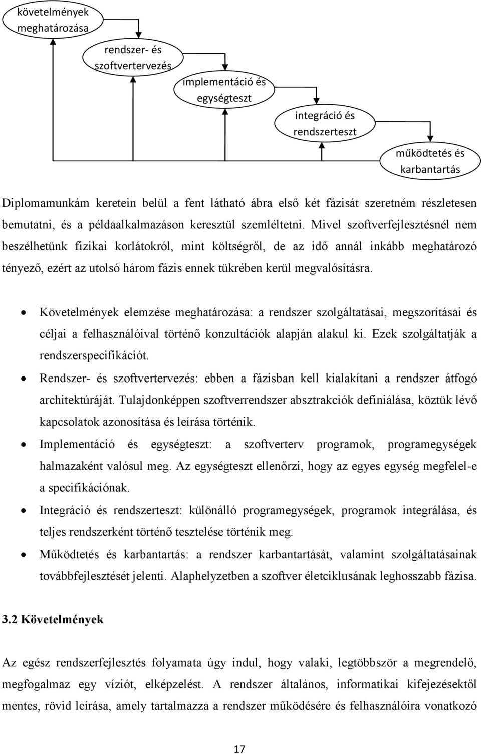 Mivel szoftverfejlesztésnél nem beszélhetünk fizikai korlátokról, mint költségről, de az idő annál inkább meghatározó tényező, ezért az utolsó három fázis ennek tükrében kerül megvalósításra.