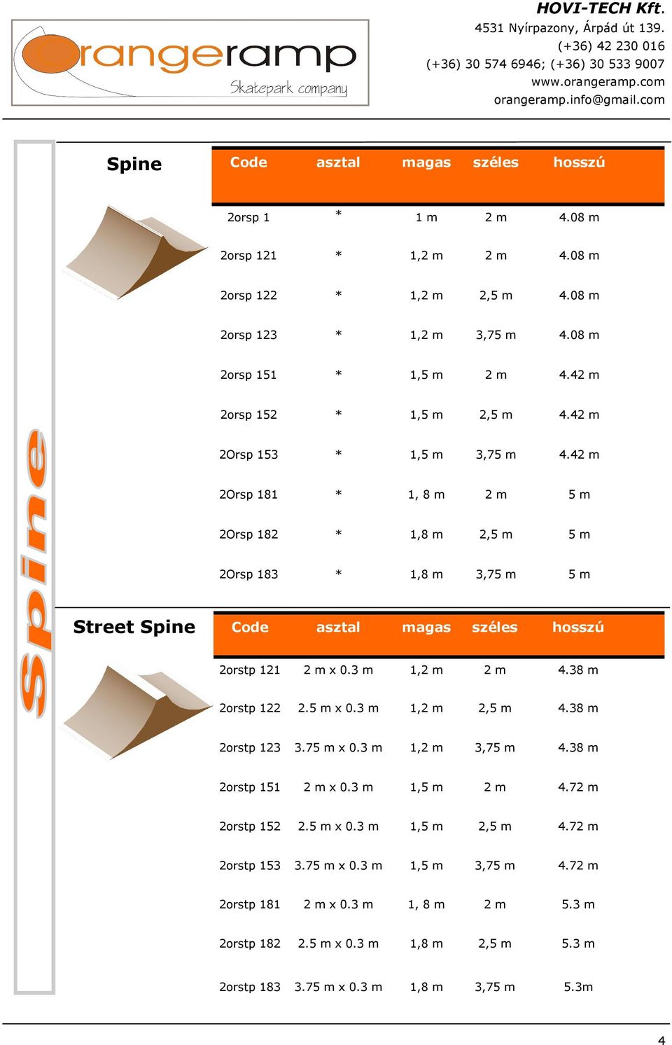 42 m 2Orsp 181 * 1, 8 m 2 m 5 m 2Orsp 182 * 1,8 m 2,5 m 5 m 2Orsp 183 * 1,8 m 3,75 m 5 m Street Spine 2orstp 121 2 m x 0.3 m 1,2 m 2 m 4.38 m 2orstp 122 2.5 m x 0.