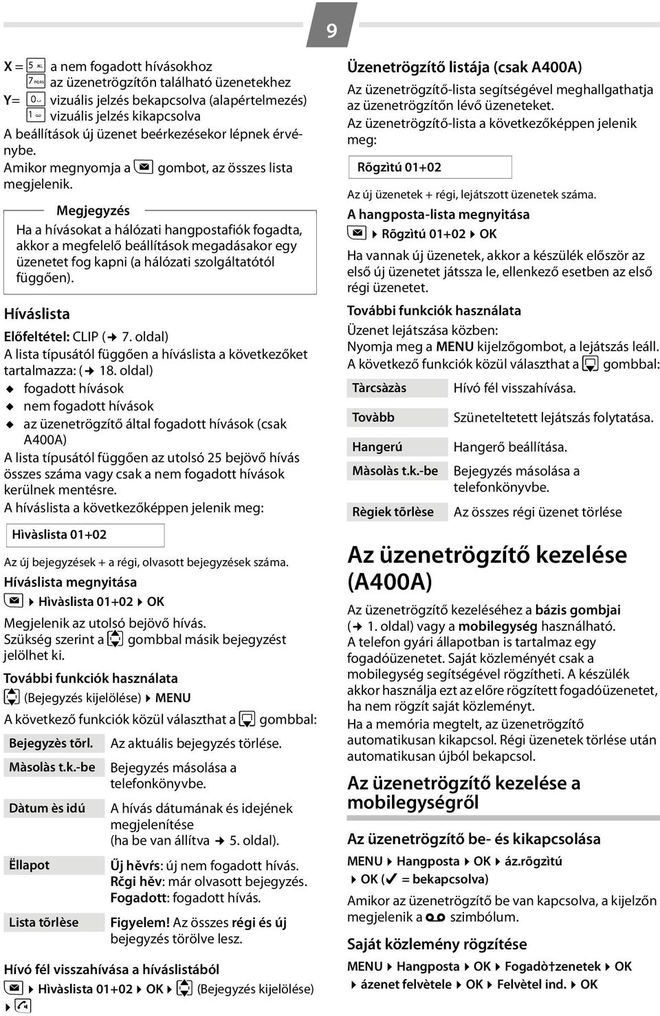 Megjegyzés Ha a hívásokat a hálózati hangpostafiók fogadta, akkor a megfelelő beállítások megadásakor egy üzenetet fog kapni (a hálózati szolgáltatótól függően). Híváslista Előfeltétel: CLIP ( 7.