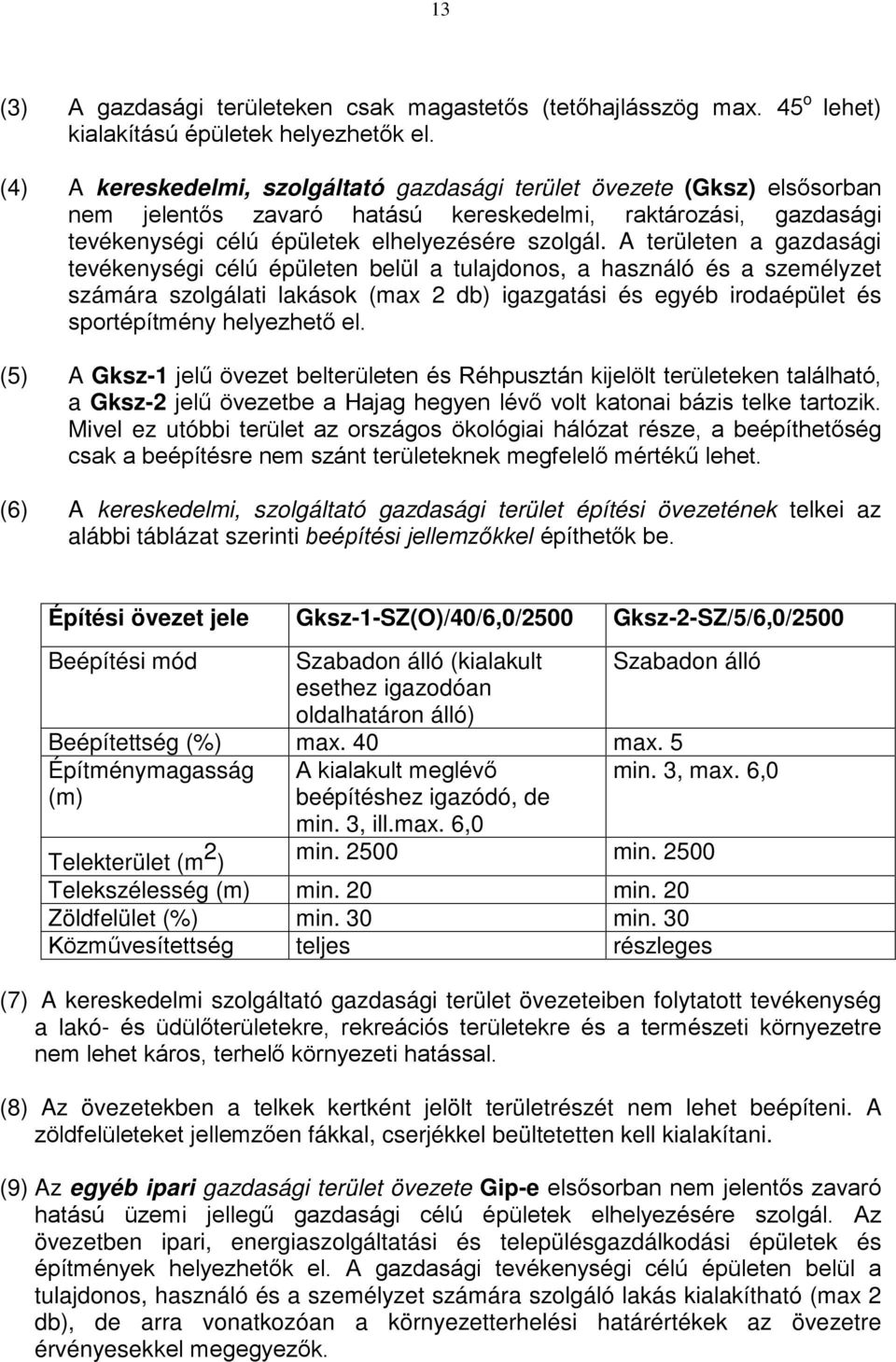 A területen a gazdasági tevékenységi célú épületen belül a tulajdonos, a használó és a személyzet számára szolgálati lakások (max 2 db) igazgatási és egyéb irodaépület és sportépítmény helyezhető el.