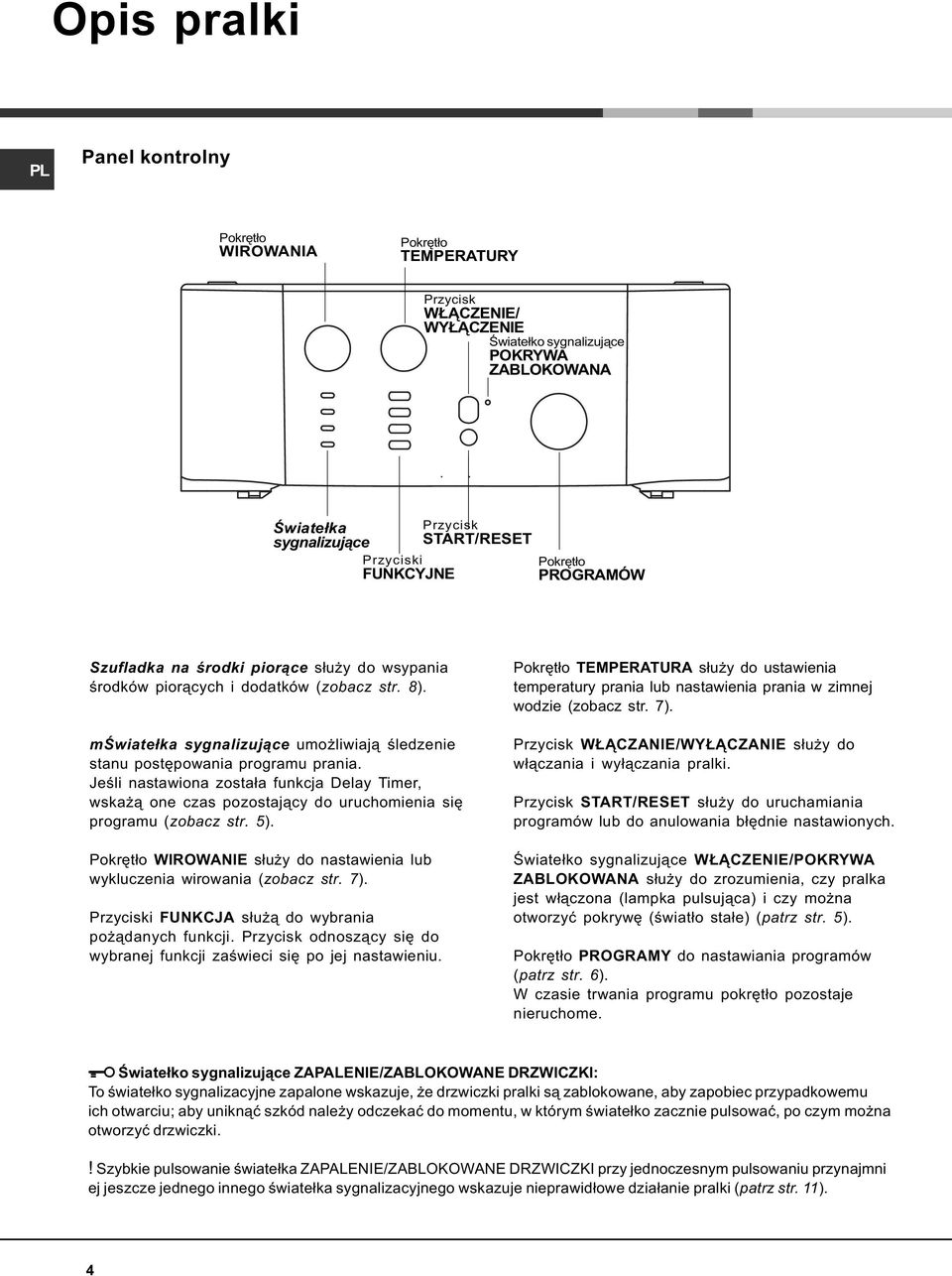 mœwiate³ka sygnalizuj¹ce umo liwiaj¹ œledzenie stanu postêpowania programu prania. Jeœli nastawiona zosta³a funkcja Delay Timer, wska ¹ one czas pozostaj¹cy do uruchomienia siê programu (zobacz str.