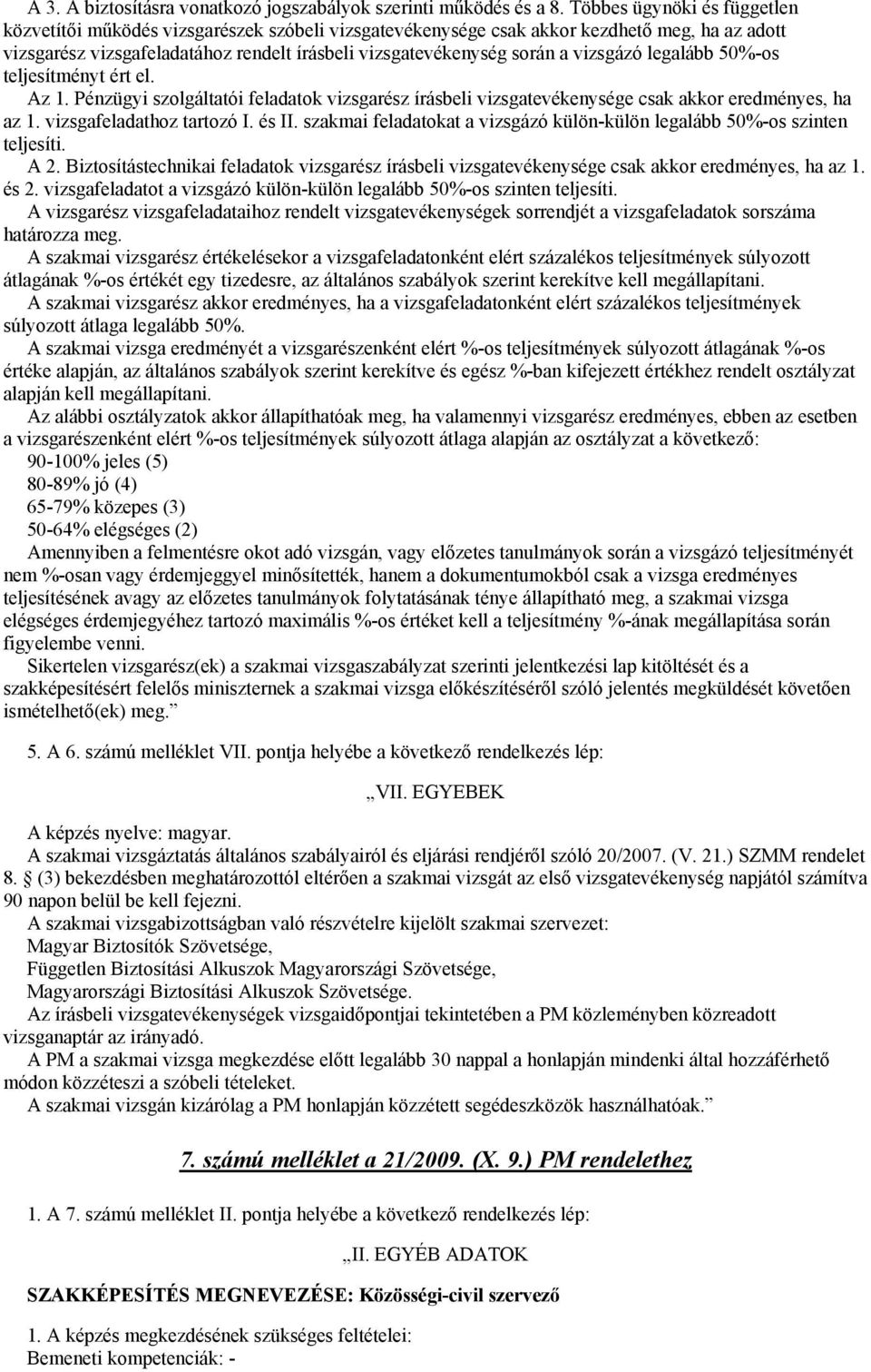 vizsgázó legalább 50%-os teljesítményt ért el. Az 1. Pénzügyi szolgáltatói feladatok vizsgarész írásbeli vizsgatevékenysége csak akkor eredményes, ha az 1. vizsgafeladathoz tartozó I. és II.