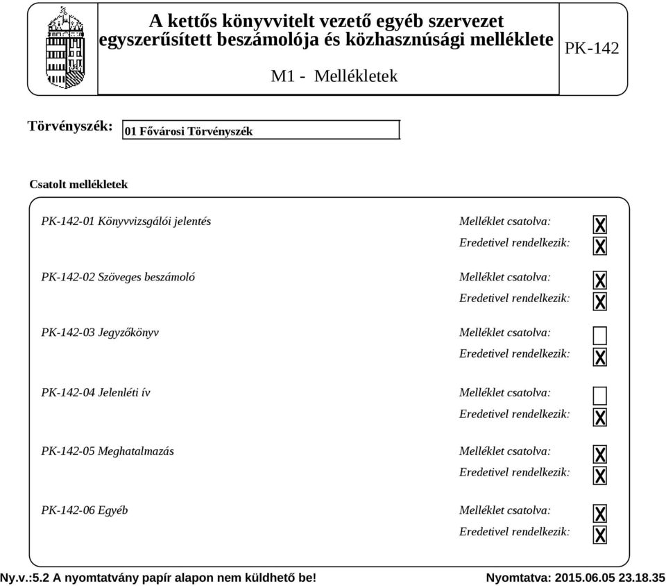 Eredetivel rendelkezik: Melléklet csatolva: Eredetivel rendelkezik: PK-142-04 Jelenléti ív Melléklet csatolva: Eredetivel rendelkezik: PK-142-05 Meghatalmazás Melléklet