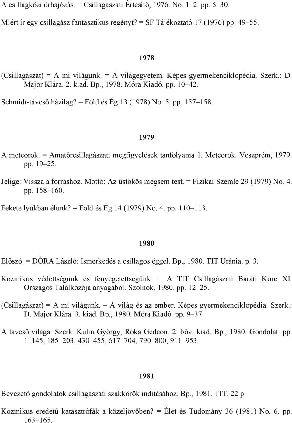 = Amatőrcsillagászati megfigyelések tanfolyama 1. Meteorok. Veszprém, 1979. pp. 19 25. Jelige: Vissza a forráshoz. Mottó: Az üstökös mégsem test. = Fizikai Szemle 29 (1979) No. 4. pp. 158 160.