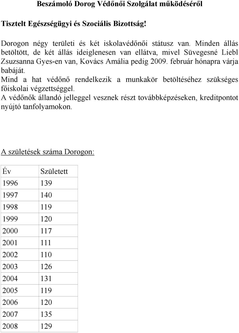 február hónapra várja babáját. Mind a hat védőnő rendelkezik a munkakör betöltéséhez szükséges főiskolai végzettséggel.