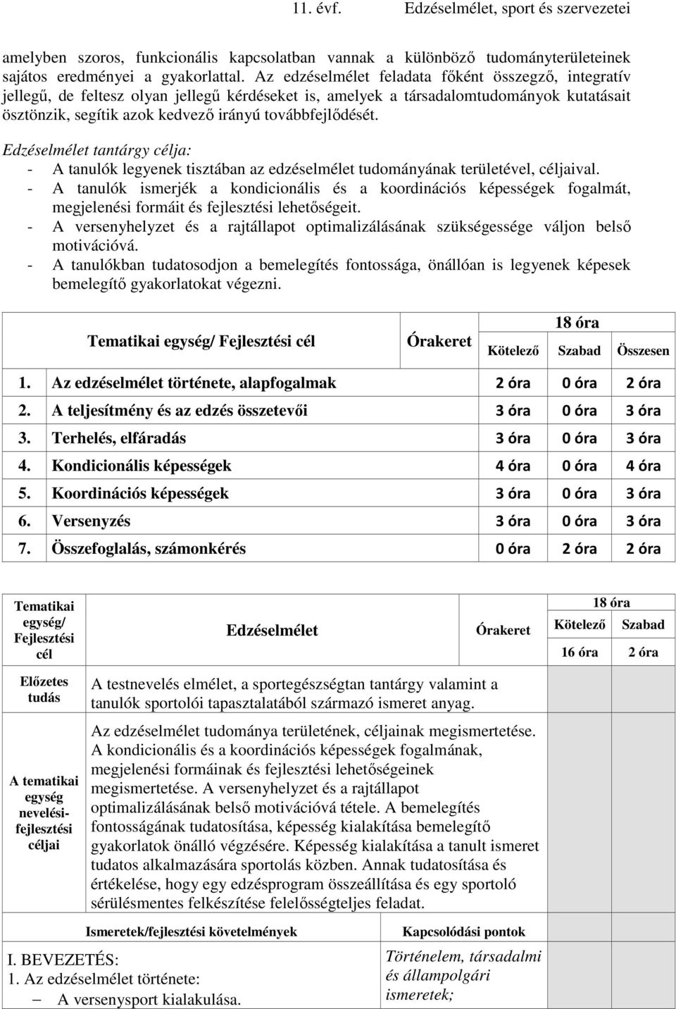 Edzéselmélet tantárgy célja: - A tanulók legyenek tisztában az edzéselmélet tudományának területével, céljaival.