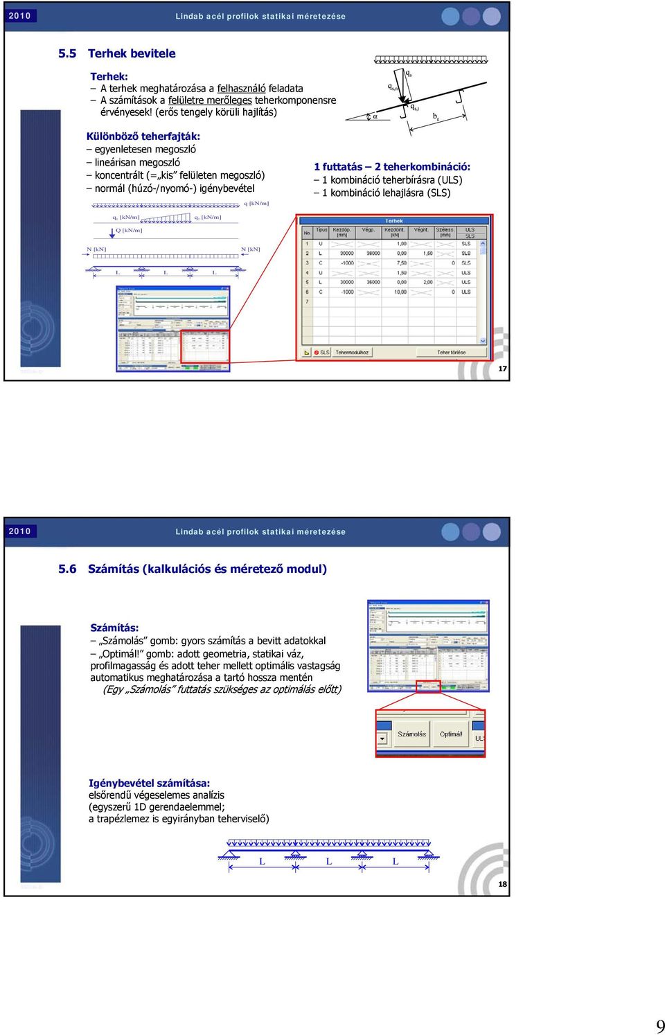teherkombináció: 1 kombináció teherbírásra (US) 1 kombináció lehajlásra (SS) q 1 [kn/m] q [kn/m] Q [kn/m] N [kn] N [kn] 17 5.