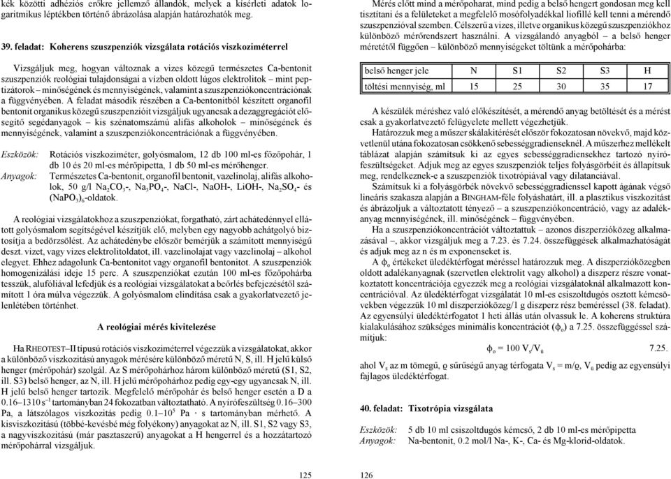 elektrolitok mint peptizátorok minåségének és mennyiségének, valamint a szuszpenziókoncentrációnak a függvényében.