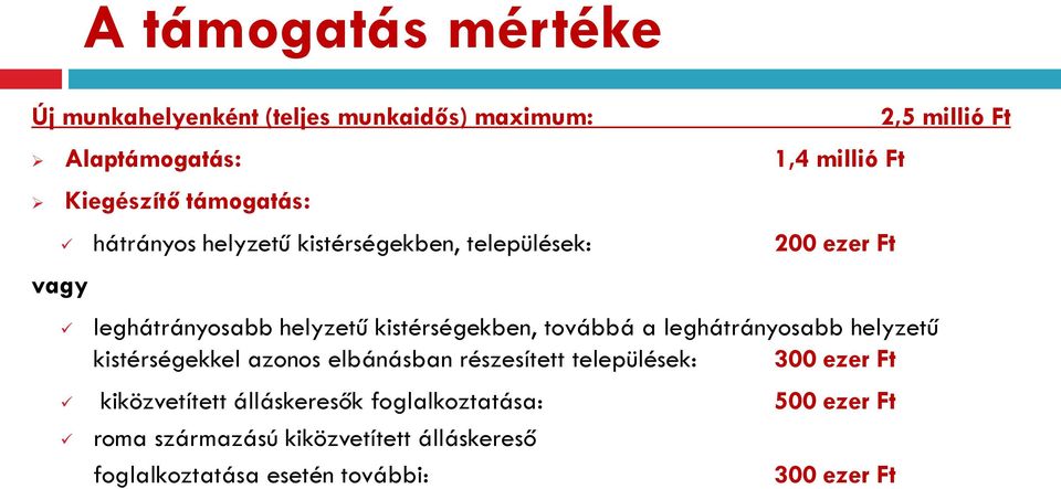 leghátrányosabb helyzetű kistérségekkel azonos elbánásban részesített települések: 300 ezer Ft kiközvetített