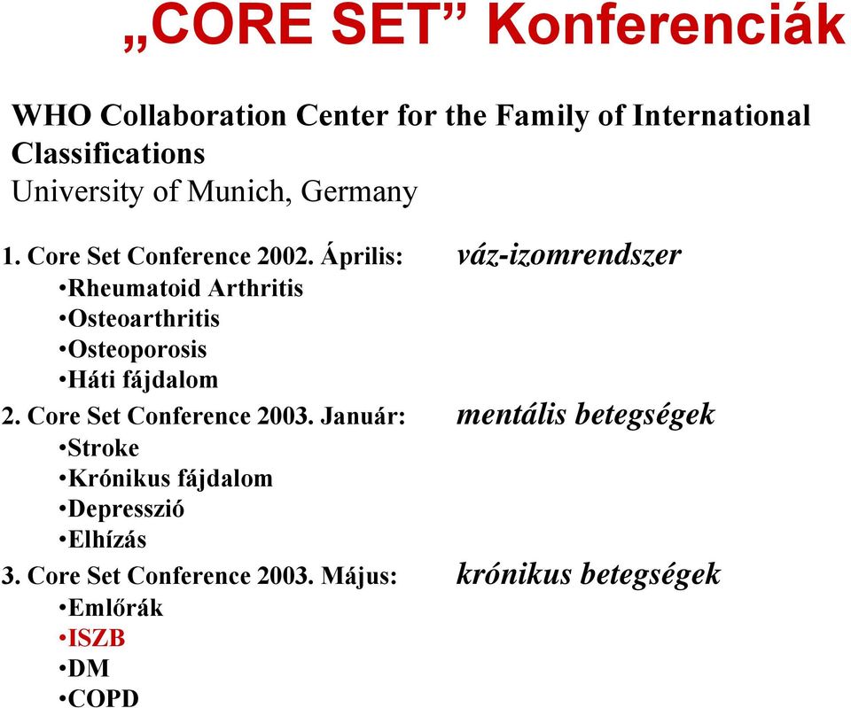 Április: váz-izomrendszer Rheumatoid Arthritis Osteoarthritis Osteoporosis Háti fájdalom 2.