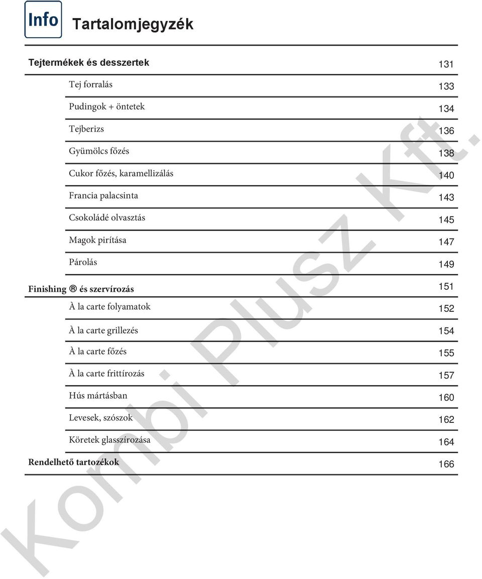 Párolás Finishing és szervírozás À la carte folyamatok À la carte grillezés À la carte főzés