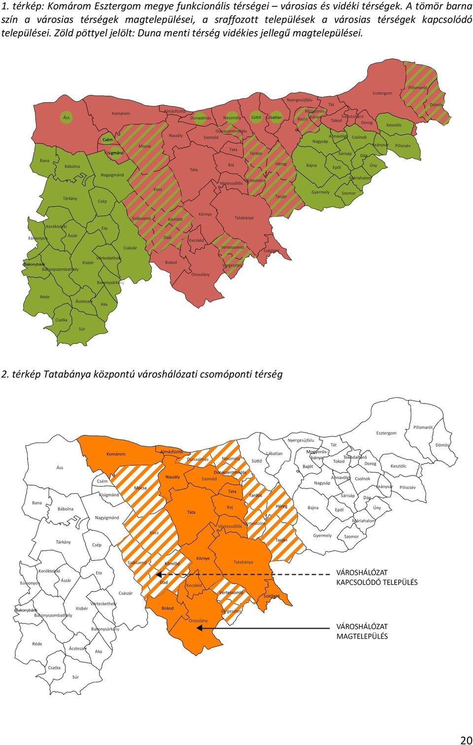 városias térségek kapcsolódó települései.