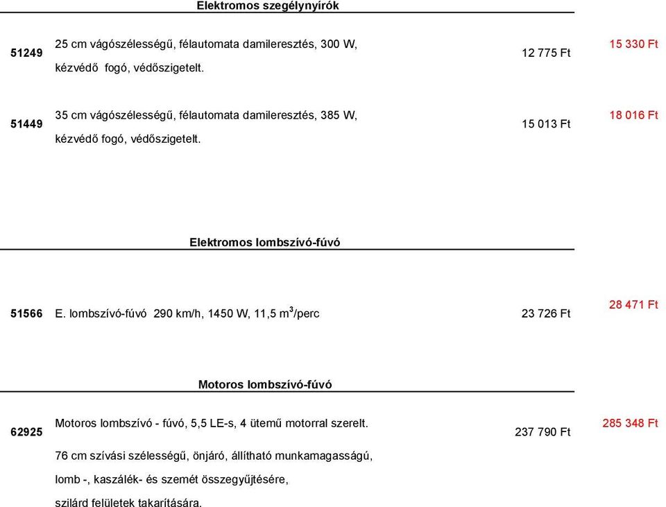 18 016 Ft Elektromos lombszívó-fúvó 51566 E.