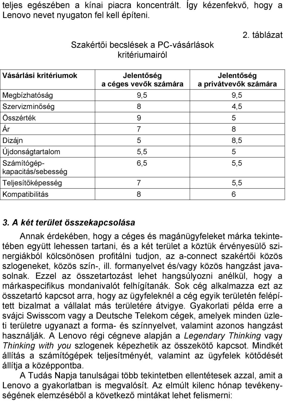 Számítógépkapacitás/sebesség 6,5 5,5 Teljesítőképesség 7 5,5 Kompatibilitás 8 6 3.