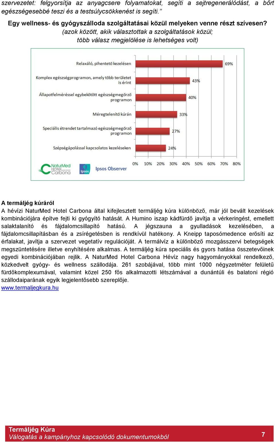 (azok között, akik választottak a szolgáltatások közül; több válasz megjelölése is lehetséges volt) A termáljég kúráról A hévízi NaturMed Hotel Carbona által kifejlesztett termáljég kúra különböző,