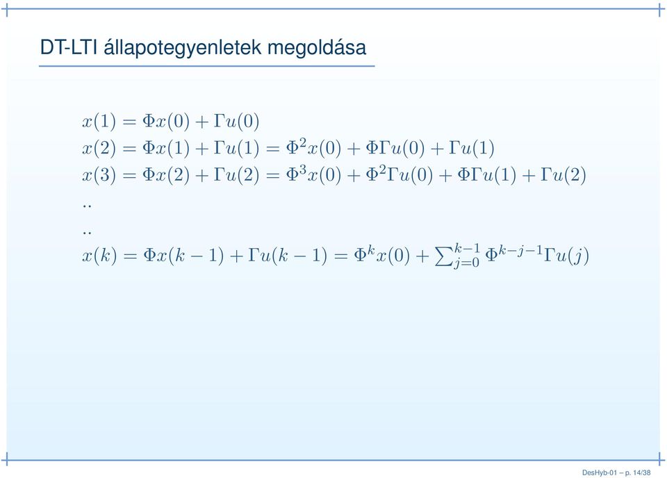 Γu(2) = Φ 3 x(0) + Φ 2 Γu(0) + ΦΓu(1) + Γu(2).