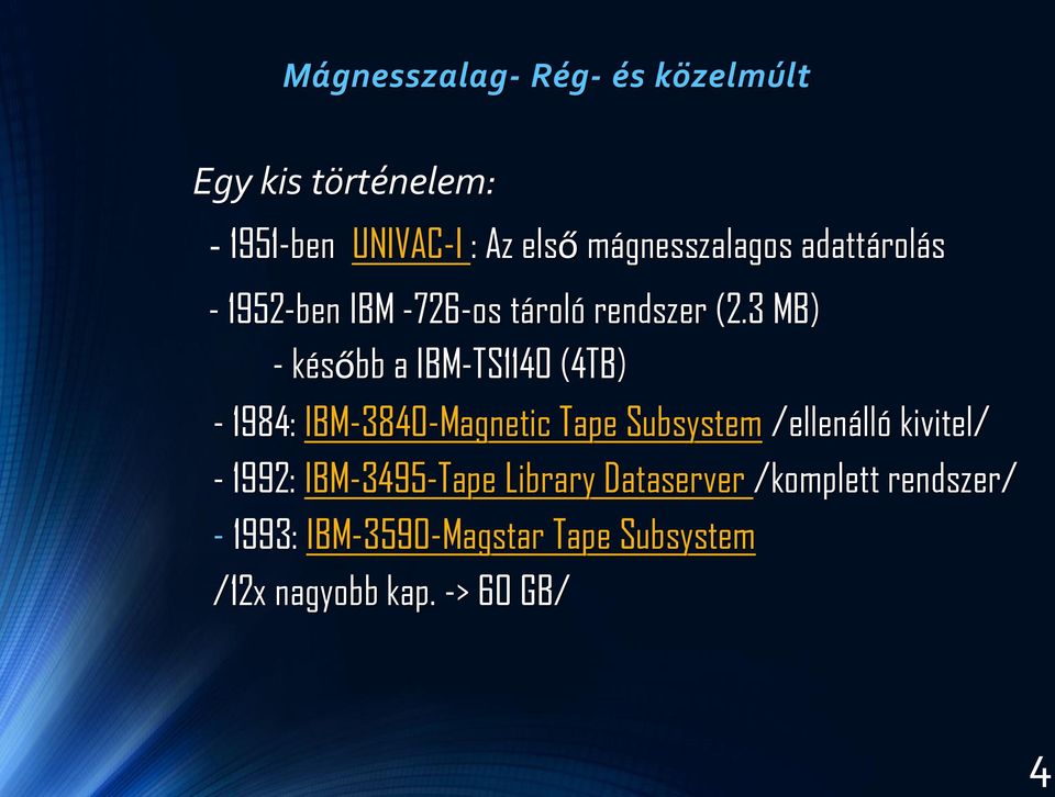 3 MB) - később a IBM-TS1140 (4TB) - 1984: IBM-3840-Magnetic Tape Subsystem /ellenálló