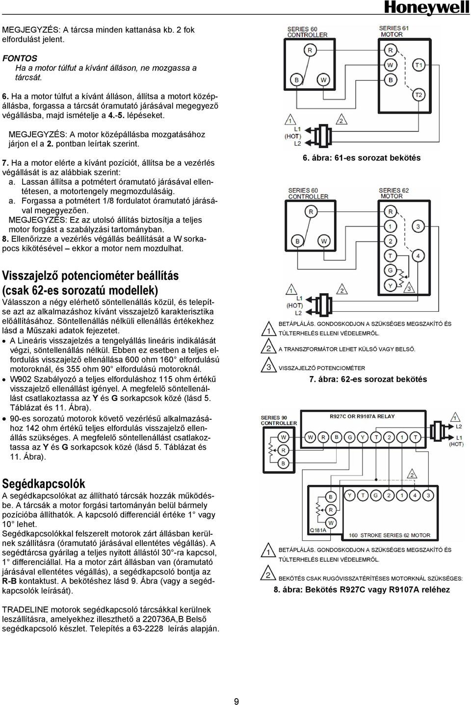 MEGJEGYZÉS: A motor középállásba mozgatásához járjon el a 2. pontban leírtak szerint. 7. Ha a motor elérte a kívánt pozíciót, állítsa be a vezérlés végállását is az alábbiak szerint: a.