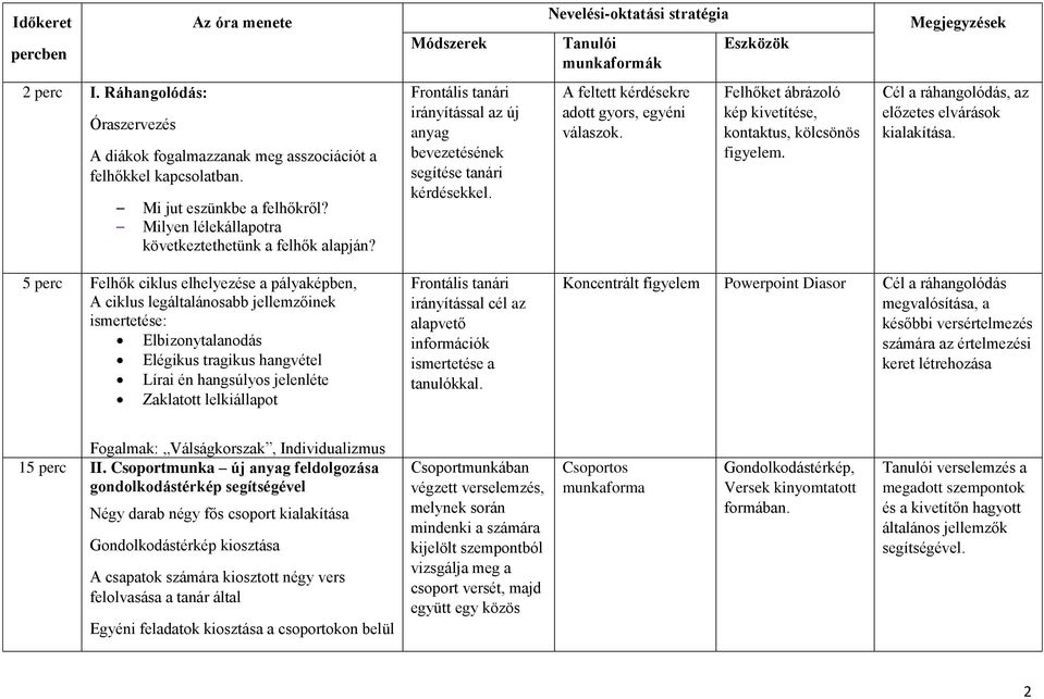 Frontális tanári irányítással az új anyag bevezetésének segítése tanári kérdésekkel. A feltett kérdésekre adott gyors, egyéni válaszok. Felhőket ábrázoló kép kivetítése, kontaktus, kölcsönös figyelem.