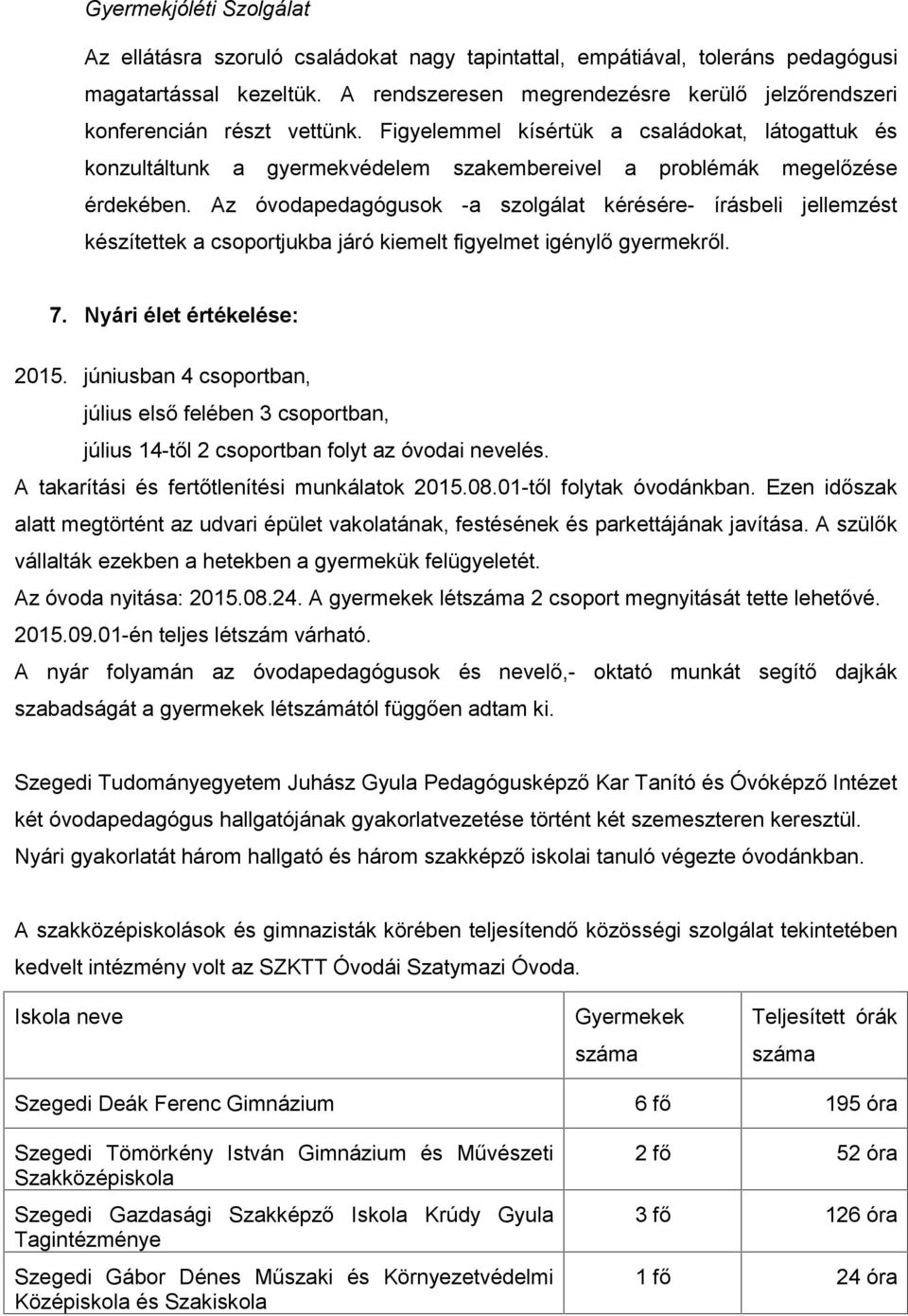 Figyelemmel kísértük a családokat, látogattuk és konzultáltunk a gyermekvédelem szakembereivel a problémák megelőzése érdekében.