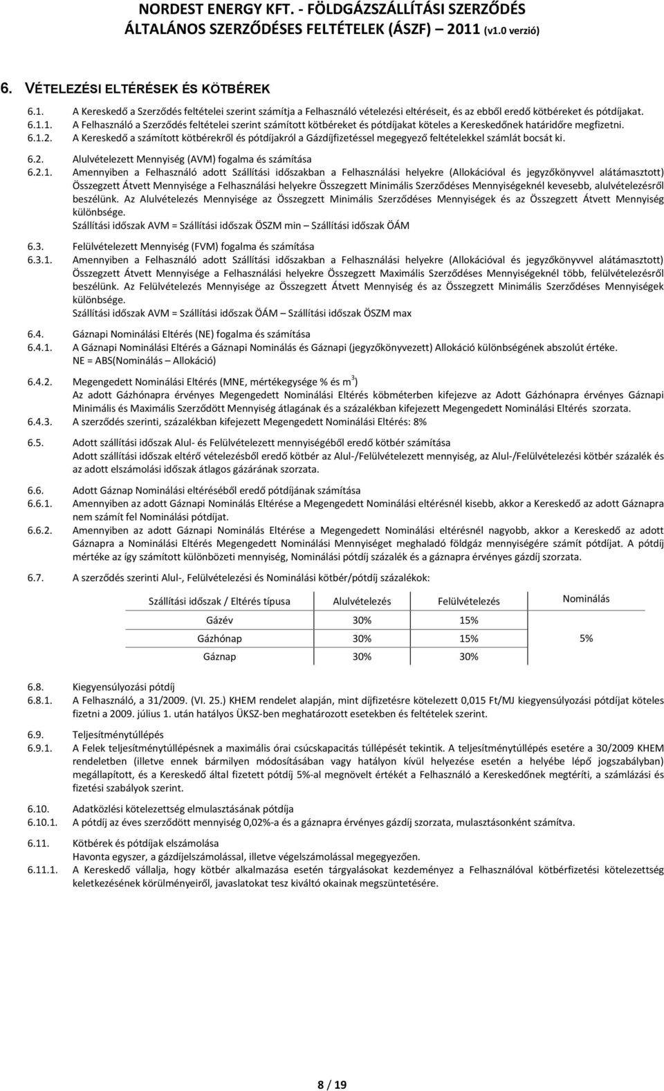 Felhasználó adott Szállítási időszakban a Felhasználási helyekre (Allokációval és jegyzőkönyvvel alátámasztott) Összegzett Átvett Mennyisége a Felhasználási helyekre Összegzett Minimális Szerződéses
