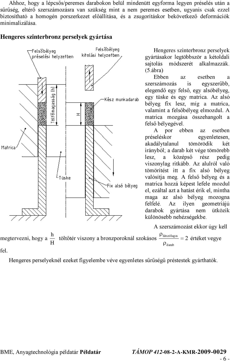 Hengeres szinterbronz perselyek gyártása Hengeres szinterbronz perselyek gyártásakor legtöbbször a kétoldali sajtolás módszerét alkalmazzák. (5.