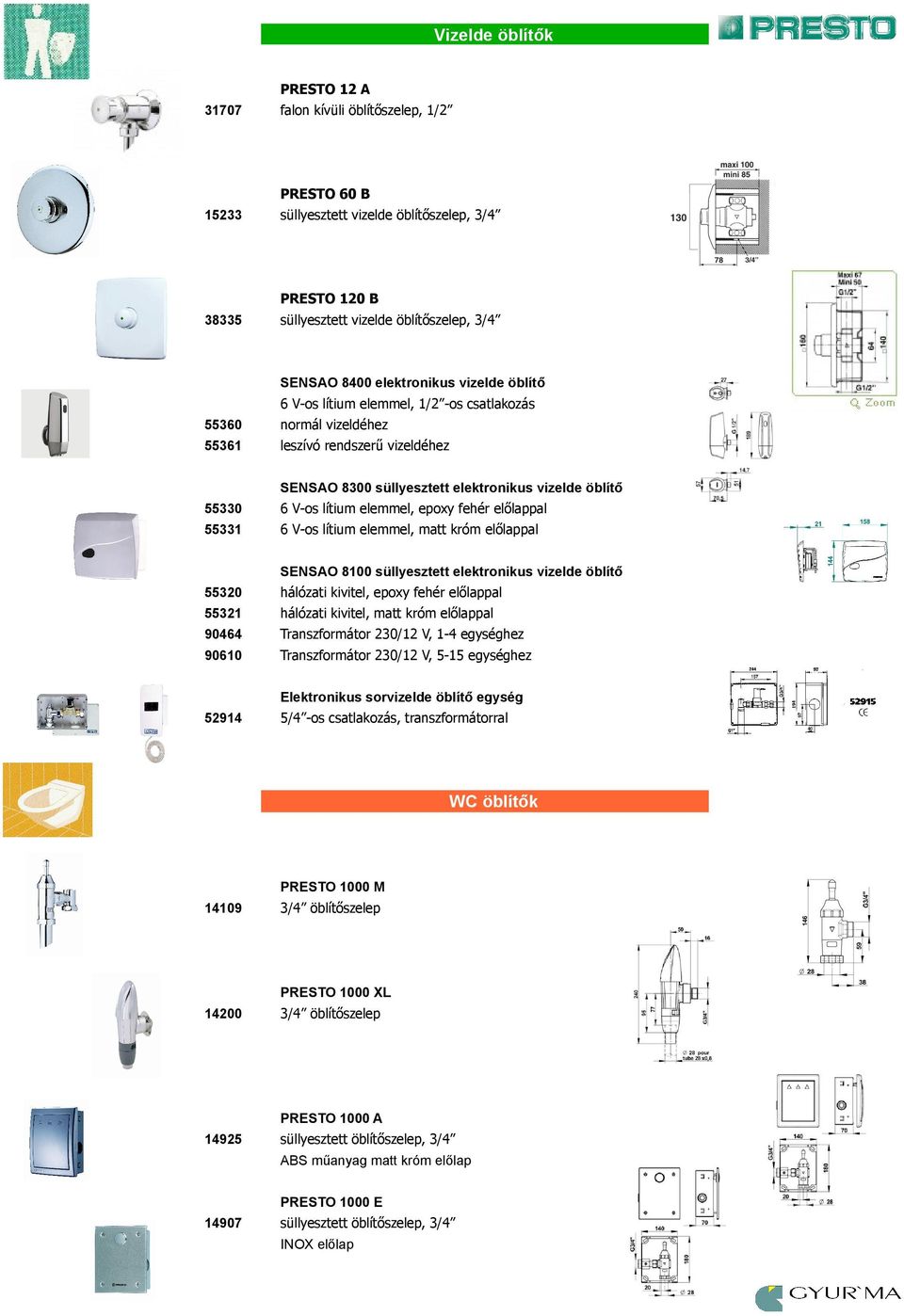 lítium elemmel, epoxy fehér előlappal 55331 6 V-os lítium elemmel, matt króm előlappal SENSAO 8100 süllyesztett elektronikus vizelde öblítő 55320 hálózati kivitel, epoxy fehér előlappal 55321