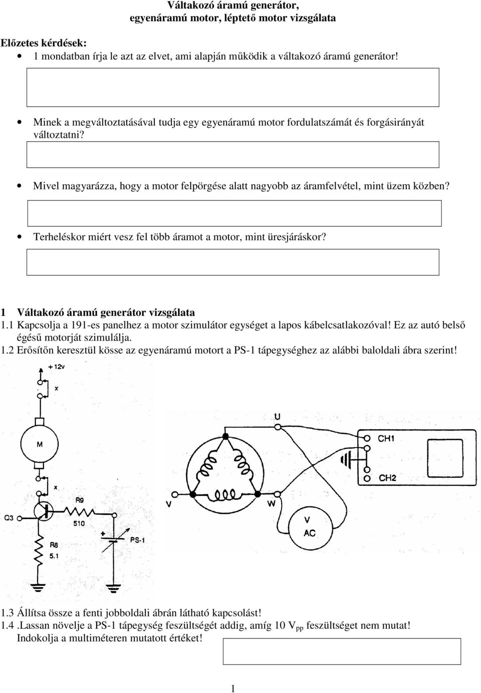 Váltakozó áramú generátor, egyenáramú motor, léptető motor vizsgálata - PDF  Free Download