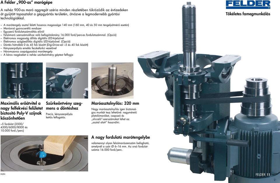 Tökéletes famegmunkálás A marótengely asztal feletti hasznos magassága 140 mm (160 mm, 40 és 50 mm tengelyátmérő esetén) Maróorsó gyorscserélő rendszer Egyszerű fordulatszámváltás előről Felsőmaró