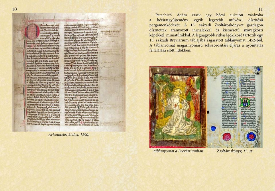 A legnagyobb ritkaságok közé tartozik egy 15. századi Breviarium táblájába ragasztott táblanyomat 1452-ből.