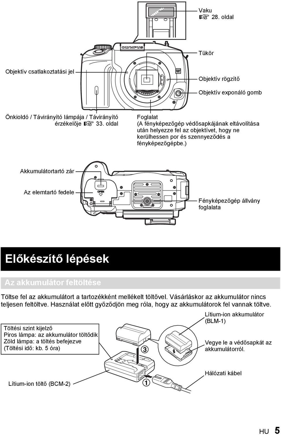 ) Akkumulátortartó zár Az elemtartó fedele Fényképezőgép állvány foglalata Előkészítő lépések Az akkumulátor feltöltése Töltse fel az akkumulátort a tartozékként mellékelt töltővel.