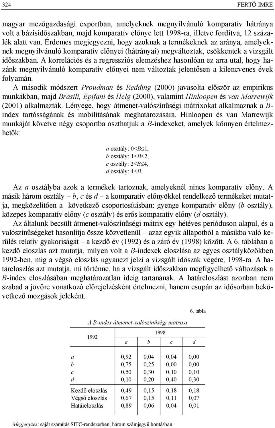 A korrelációs és a regressziós elemzéshez hasonlóan ez arra utal, hogy hazánk megnyilvánuló komparatív előnyei nem változtak jelentősen a kilencvenes évek folyamán.