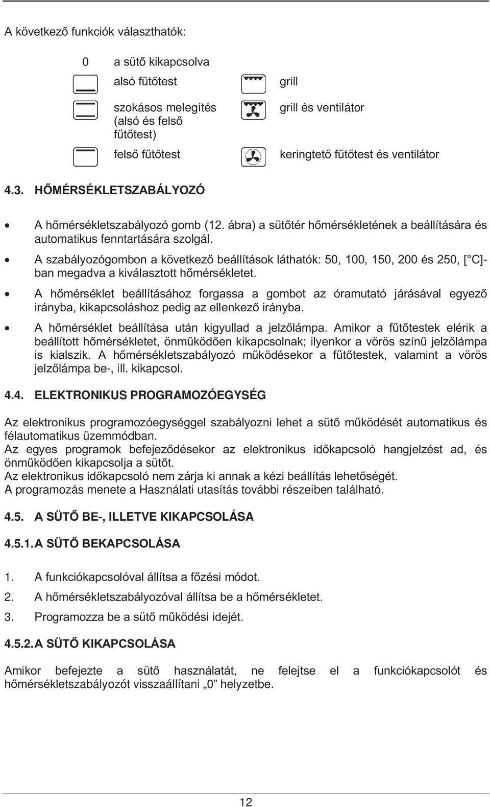 A szabályozógombon a következő beállítások láthatók: 50, 100, 150, 200 és 250, [ C]- ban megadva a kiválasztott hőmérsékletet.